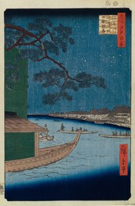 De pijnboom van succes en Oumayagashi aan de Asakusa-rivier Honderd beroemde uitzichten van Edo, 1856-1858