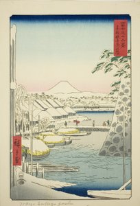 De rivierbank bij Sukiya in de Oostelijke Hoofdstad (Toto Sukiyagashi), uit de serie "Zesendertig Zichten op de Fuji (Fuji sanjurokkei)" door Utagawa Hiroshige