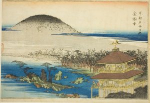 De Tempel van het Gouden Paviljoen, uit de serie "Beroemde plaatsen in Kyoto" door Utagawa Hiroshige