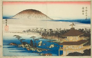 De Tempel van het Gouden Paviljoen (Kinkakuji), uit de serie "Beroemde plaatsen in Kyoto (Kyoto meisho no uchi)" door Utagawa Hiroshige