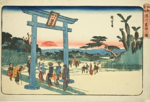 Het Tomigaoka Hachiman-heiligdom in Fukagawa, uit de serie "Beroemde plaatsen in Edo"