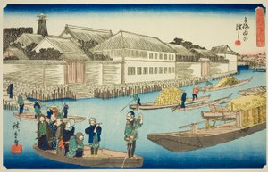 De Yoroi-veerboot (Yoroi no watashi), uit de serie "Uitzonderlijke Zichten van Edo (Koto shokei)" door Utagawa Hiroshige