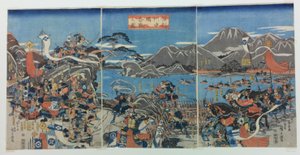 De slag om Kawanakajima in de provincie Shinano. door Utagawa Hiroshige