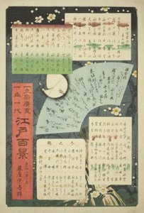 Titelpagina en inhoudsopgave voor "Honderd beroemde uitzichten van Edo" door Utagawa Hiroshige