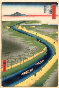 Sleepboten langs het Yotsugi-dori kanaal, plaat 33 uit de serie Honderd beroemde uitzichten van Edo, Edo Periode, Ansei Era, 1857 door Utagawa Hiroshige