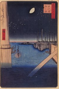 Tsukudajima en Eitai-brug, Honderd Beroemde Zichten van Edo, 1856-1858 door Utagawa Hiroshige
