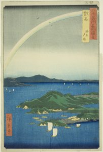 Tsushima Provincie: Heldere Avond aan de Kust, uit de serie "Beroemde Plaatsen in de Zestig-Provincies" door Utagawa Hiroshige