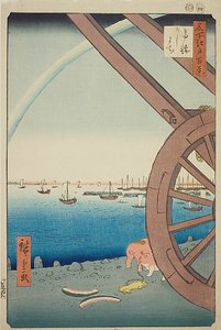 Ushimachi bij Takanawa (Takanawa Ushimachi), nr.81 uit de serie "Honderd beroemde vergezichten van Edo (Meisho Edo hyakkei)". door Utagawa Hiroshige