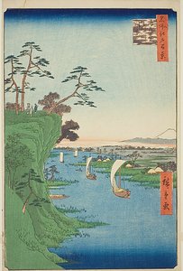Gezicht op Konodai en de rivier de Toon (Konodai Tonegawa fukei), nr.95 uit de serie "Honderd beroemde gezichten op Edo (Meisho Edo hyakkei)". door Utagawa Hiroshige