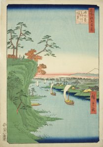 Uitzicht op Konodai en de Tone Rivier, uit de serie "Honderd Beroemde Zichten van Edo"