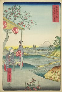 Uitzicht op de Berg Fuji vanuit een Theehuis in Zoshigaya (Zoshigaya Fujimi chaya), uit de serie "Zesendertig Zichten op de Berg Fuji (Fuji sanjurokkei)"