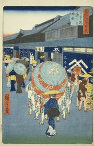 Uitzicht op Nihonbashi Tori-itchome, uit de serie "Honderd beroemde uitzichten van Edo" door Utagawa Hiroshige