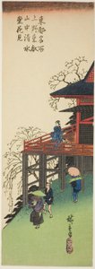 Kersenbloesems bekijken vanaf Kiyomizu Hall in Toeizan in Ueno, uit de serie "Beroemde uitzichten van de oostelijke hoofdstad" door Utagawa Hiroshige