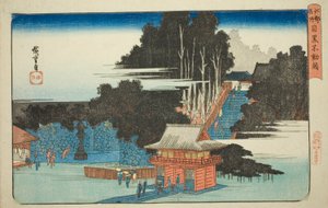 Bezoek aan de Fudo Tempel in Meguro (Meguro Fudo mode), uit de serie "Beroemde Plaatsen in Edo (Koto meisho)" door Utagawa Hiroshige