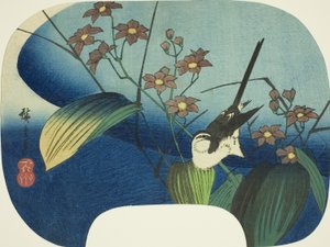 Kwikstaart en monochoria door Utagawa Hiroshige