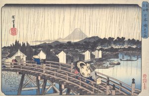 Witte regen op de Nihon-brug, uit de serie Beroemde plaatsen van de oostelijke hoofdstad