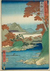 Provincie Yamato: Tatsuta-berg en Tatsuta-rivier (Yamato, Tatsutayama, Tatsutagawa), uit de serie "Beroemde Plaatsen in de Zestig-odd Provincies (Rokujuyoshu meisho zue)"