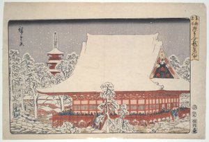 Jaarmarkt aan het einde van het jaar bij Kinryuzan Asakusa: Beroemde plaatsen van de oostelijke hoofdstad door Utagawa Hiroshige