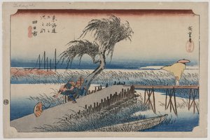 Yokkaichi: Uitzicht op de Mie-rivier, uit de serie De Drieënvijftig Stations van de Tōkaidō door Utagawa Hiroshige