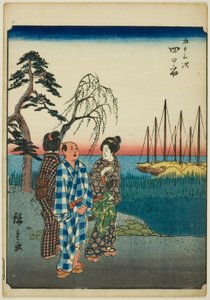 Yokkaichi, uit de serie "Drieënvijftig Stations [van de Tokaido] (Gojusan tsugi)," ook bekend als de Figuren Tokaido (Jinbutsu Tokaido)