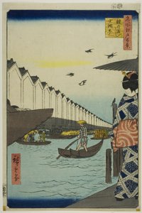 Yoroi veerboot, Koami-cho (Yoroi no watashi Koami-cho), uit de serie "Honderd beroemde vergezichten van Edo (Meisho Edo hyakkei)".