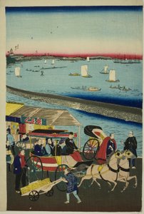 Afbeelding van de Stoomlocomotief in Yatsuyama, Tokyo door Utagawa Hiroshige III