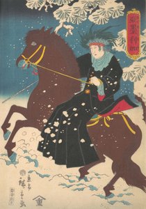 Amerika: Een Vrouw te Paard in de Sneeuw, 10e maand, 1860 door Utagawa Hiroshige II
