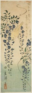 Kanarie en blauwe regen door Utagawa Hiroshige II