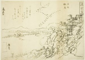 Schets voor Herfstmaan bij Ishiyama Tempel, uit de serie "Acht Zichten in de provincie Omi" door Utagawa Hiroshige II