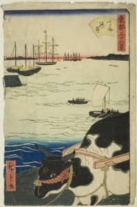 Het strand bij Takanawa (Takanawa kaigan), uit de serie "Zesendertig uitzichten van de oostelijke hoofdstad (Toto sanjurokkei)" door Utagawa Hiroshige II