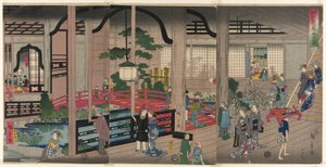 Het interieur van de Gankiro in Yokohama (Yokohama Gankiro mikomi no zu) door Utagawa Hiroshige II