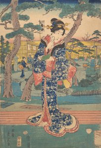 Jong meisje in theehuis in Iriya, midden 19e eeuw door Utagawa Hiroshige II