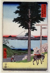 Mount Fuji achter een sequoia - Japanse prent door Hiroshige Utagawa
