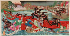 Hevige strijd op land en zee bij Taidong Rivier in Pyongyang, september 1894