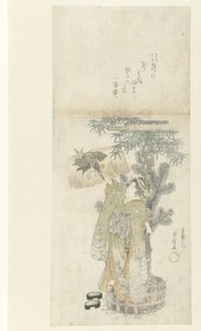 Jonge vrouw speelt battledore door Utagawa Kunihiro