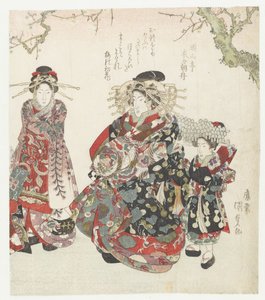 Courtisane met twee dienstmeisjes door Utagawa Kunisada (I)