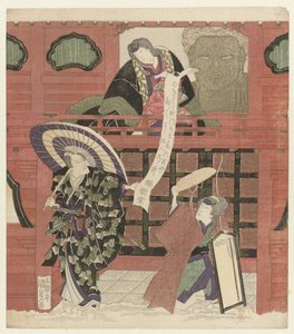 Drie acteurs bij een tempelpoort door Utagawa Kunisada (I)