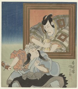Jonge acteur bij een portret van Ichikawa Danjûrô VII door Utagawa Kunisada (I)