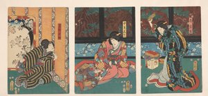 Ohatsu bespiedt ruzie tussen hofdames door Utagawa Kunisada (I)