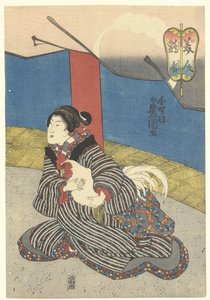 Schoonheden bij een hanengevecht door Utagawa Kunisada (I)