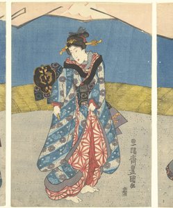 Schoonheden bij een hanengevecht door Utagawa Kunisada (I)