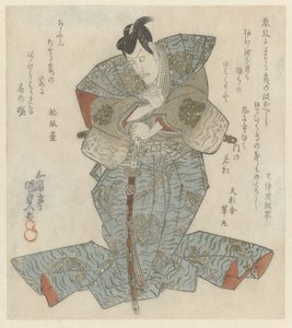 Staande heer in blauwe over-kimono door Utagawa Kunisada (I)