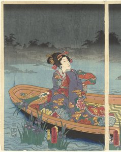 Vijandelijke golven naderen de moderne prins Genji door Utagawa Kunisada (I)