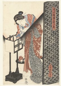 Vrouw bij lamp door Utagawa Kunisada (I)
