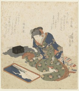 Vrouw maakt een zandschilderij door Utagawa Kunisada (I)