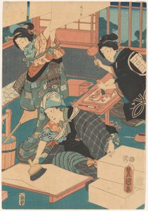 Vrouwen maken prenten (middendeel) door Utagawa Kunisada (I)