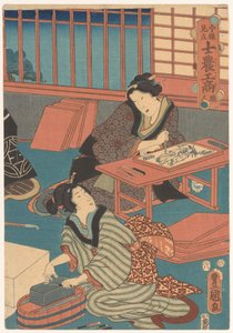 Vrouwen maken prenten (rechterdeel) door Utagawa Kunisada (I)