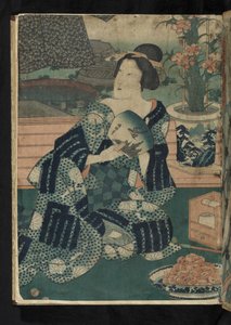 Avant et après - zittende Japanse vrouw die zichzelf koelt uit 