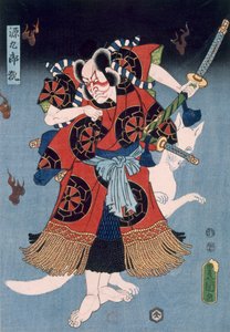 Bando Kamezo als Yokawa Kakuhan in een Scène uit Sembonzakura, pub. 1856 door Utagawa Kunisada
