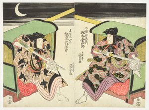 Zwaardgevecht bij nacht door Utagawa Kunisada